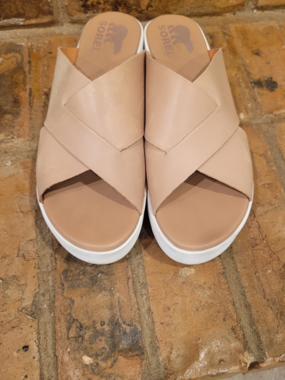 Sorel Women's Crossband Slide Sandals - Blush/Tan with White Sole